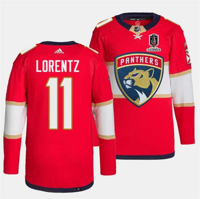 Men%27s Florida Panthers #11 Steven Lorentz Red Home 2024 Stanley Cup Champions Stitched Jersey Dzhi